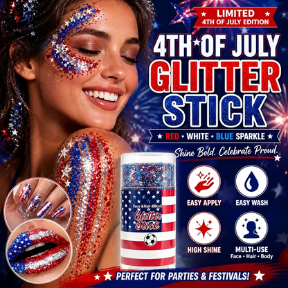 4th of July Glitter Stick 💖🔔3-in-1 Patriotic Glow😍✨Red, White & Blue Glitter Body Stick-HS