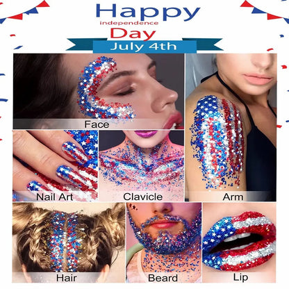 4th of July Glitter Stick 💖🔔3-in-1 Patriotic Glow😍✨Red, White & Blue Glitter Body Stick-HS