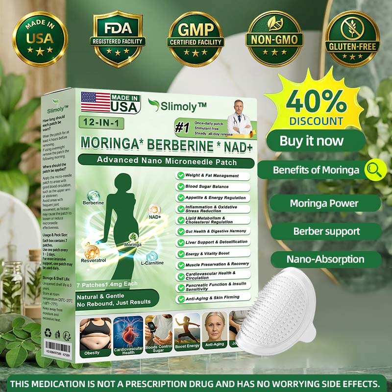Official Store | ⏰ 𝐒𝐥𝐢𝐦𝐨𝐥𝐲™ 12-IN-1 Moringa * Berberine * NAD+ Advanced Nano Microneedle Patch (Once Daily, visible changes in 7 days) For Obesity, Loose Skin, Diabetes, Sleep Apnea, And Joint Issues 🎀