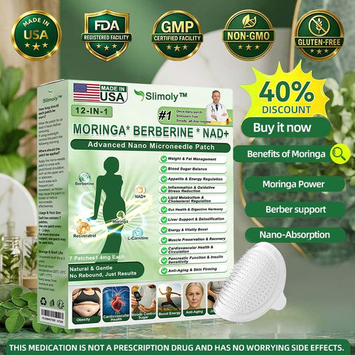 Official Store | ⏰ 𝐒𝐥𝐢𝐦𝐨𝐥𝐲™ 12-IN-1 Moringa * Berberine * NAD+ Advanced Nano Microneedle Patch (Once Daily, visible changes in 7 days) For Obesity, Loose Skin, Diabetes, Sleep Apnea, And Joint Issues 🎀