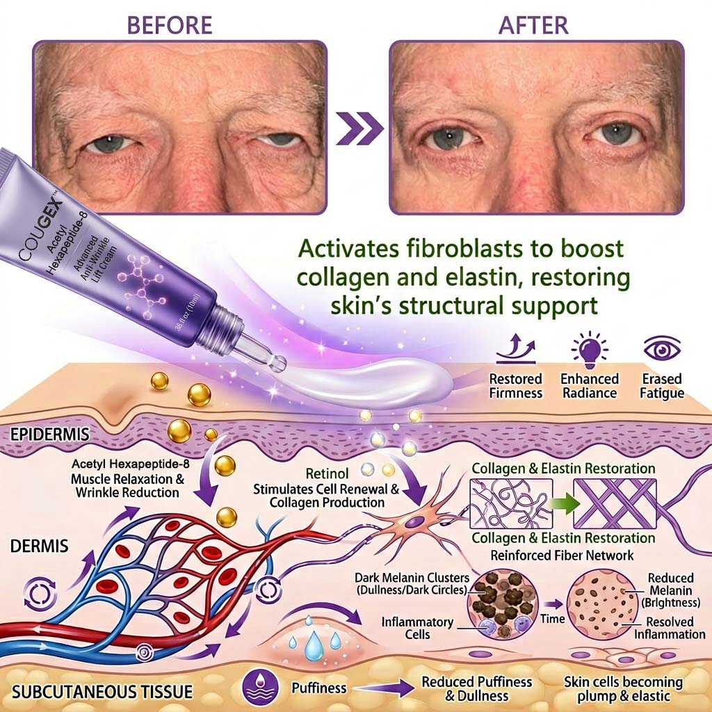 COUGEX™ Acetyl Hexapeptide-8 & Retinol Avansert Anti-Rynke Løftkrem (🔥Siste 3 timer, 60% RABATT Øyegel for mørke ringer og rynker)