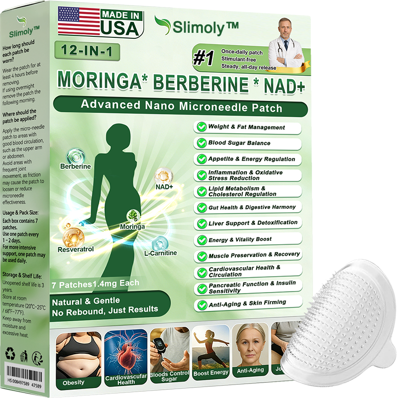 Official Store | ⏰ 𝐒𝐥𝐢𝐦𝐨𝐥𝐲™ 12-IN-1 Moringa * Berberine * NAD+ Advanced Nano Microneedle Patch (Once Daily, visible changes in 7 days) For Obesity, Loose Skin, Diabetes, Sleep Apnea, And Joint Issues 🎀