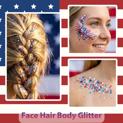 4th of July Glitter Stick 💖🔔3-in-1 Patriotic Glow😍✨Red, White & Blue Glitter Body Stick-HS